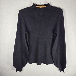 Revolve L'Academie Black Mock Neck Sweater Size S Ballon Sleeves Knit Wool Blend